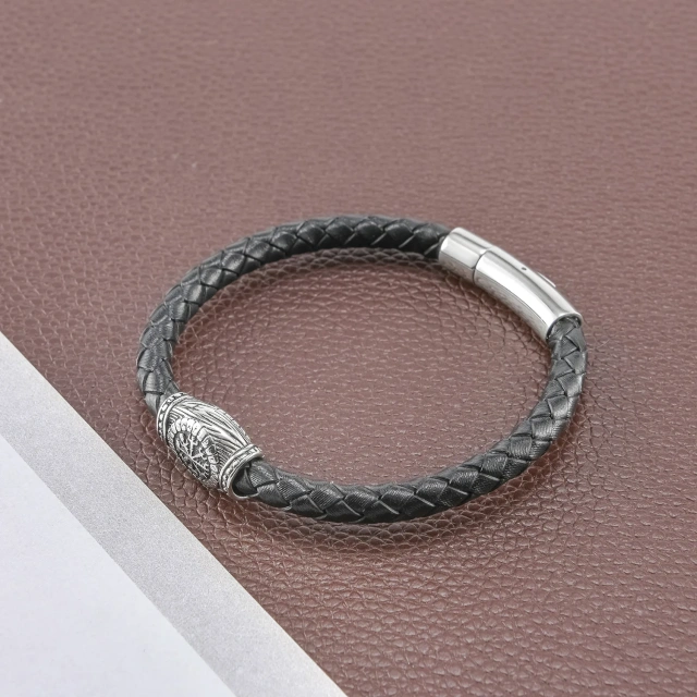 Vintage Mens Pulseras Jewelry Homme Stainless Steel Beads Black Brown Wide Genuine Leather Bracelets & Bangles