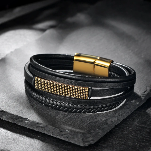 Wholesale Price Stainless Steel Jewelry Cord Leather Bracelet Gold Bracelet Fashion Jewelry Bracelet for Men Women