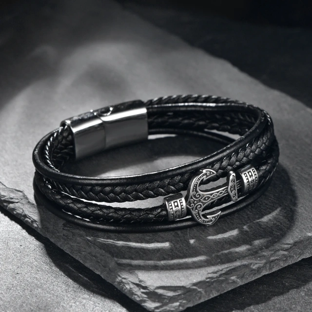 Hot Selling Men's Multi-Layer 316L Stainless Steel Leather Bracelet Cross-Border Fashionable Bangles