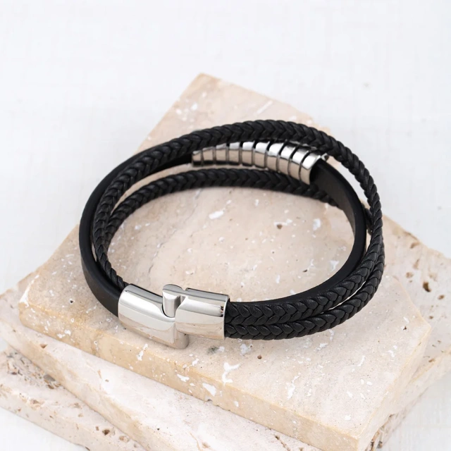Hot Selling Handmade Leather Bracelet Custom Men Stainless Steel Bracelet