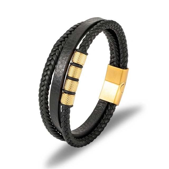 Men's Stainless Steel Leather Rope Bracelet Factory Wholesale Cross-Border Hot-Selling Simple Bracelet Fashion String Bracelets