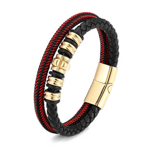 Wholesale Hot Sale Jewelry Stainless Steel Bracelet Luxury Black Leather Bracelet Braided Chain