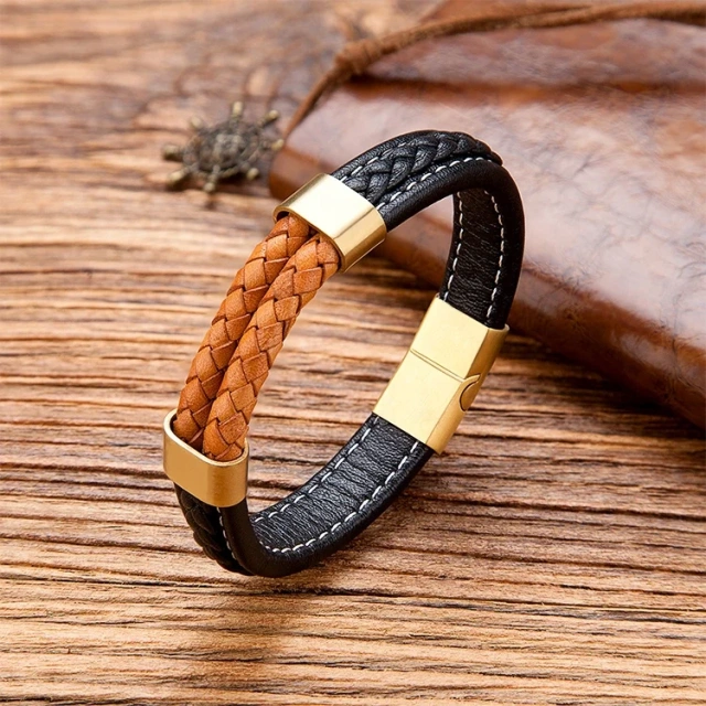 Wholesale Luxury Rope Jewelry Gold Plated Engraved Leather Bracelet