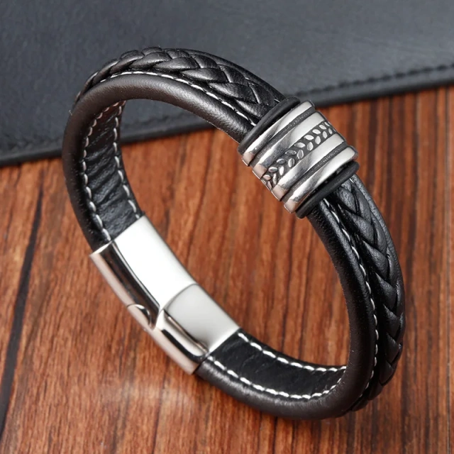 Luxury Men Leather Bracelet Supplier Directly Sell Real Leather Bracelets and Bangles Wholesales