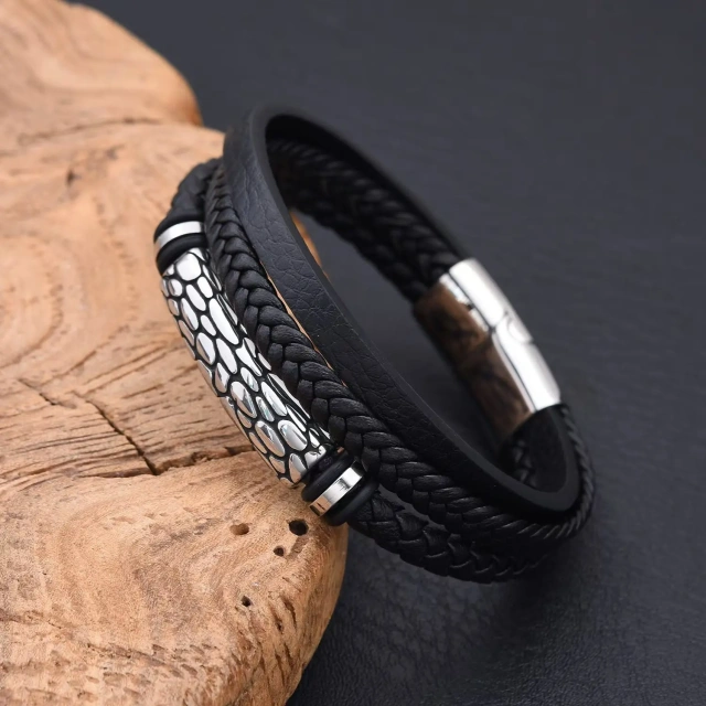 Wholesale Price Men 316L Stainless Steel Black Gold Silver Plated Leather Bracelet for Men 18cm 19cm 20cm 21cm 22cm
