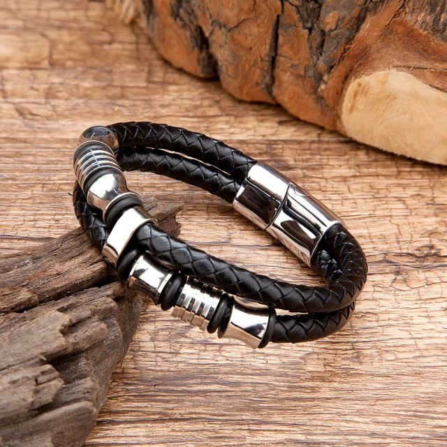 Wholesale High Quality Men's Magnetic Clasp Men Jewelry Bracelet Genuine Leather Bracelet