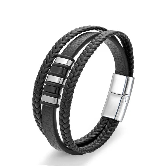 Fashion Creative Stainless Steel Multi-Layer Leather Woven Bracelet Fashion Wrap Bracelets