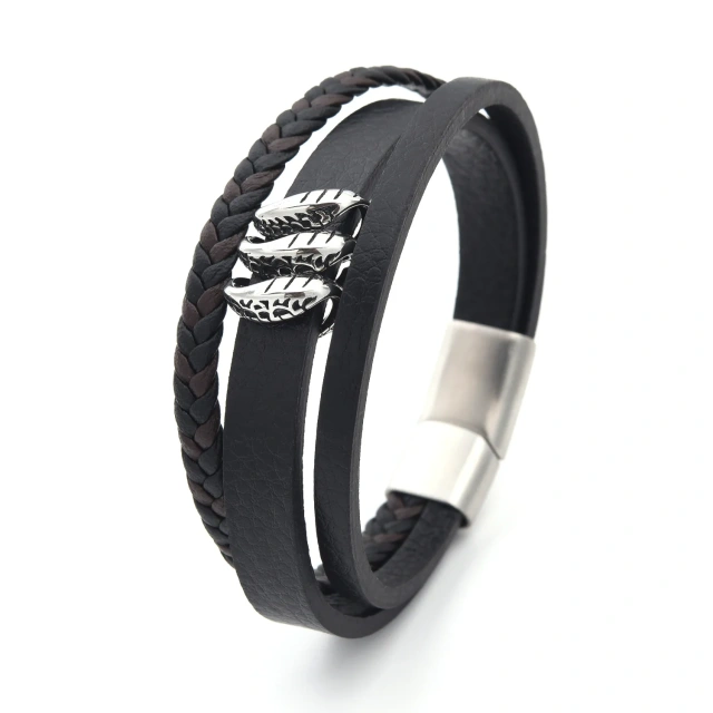 Popular Braided Leather Men Bracelet Stainless Steel Magnetic Clasp Leather Braided Chain Bracelet for Men