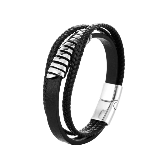 Hot Selling Handmade Leather Bracelet Custom Men Stainless Steel Bracelet