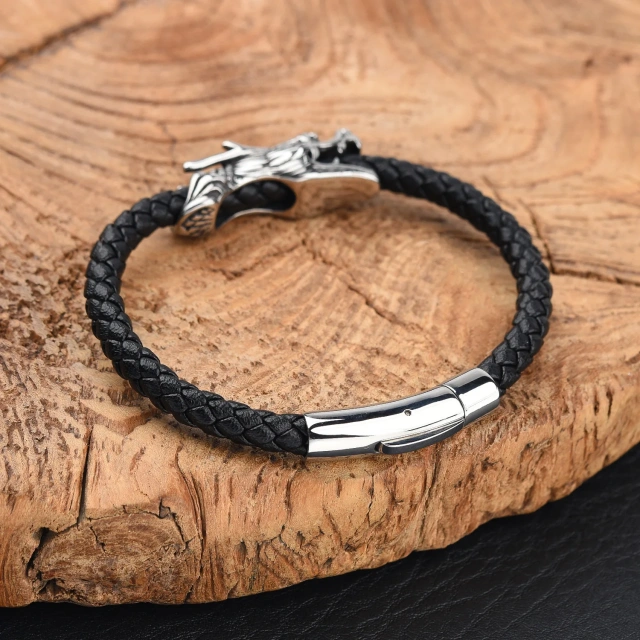 Fashion Jewelry Stainless Steel Jewelry Custom Silver Black Men Leather Bracelet Stainless Steel Bracelet