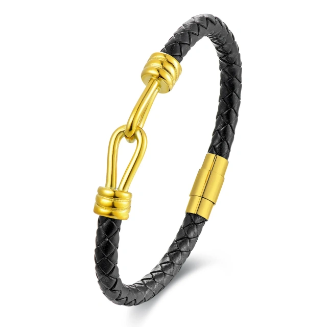 Factory Wholesale Custom Logo Personalized Stylish Custom Gold Fish Hook Brown Leather Bracelet for Men