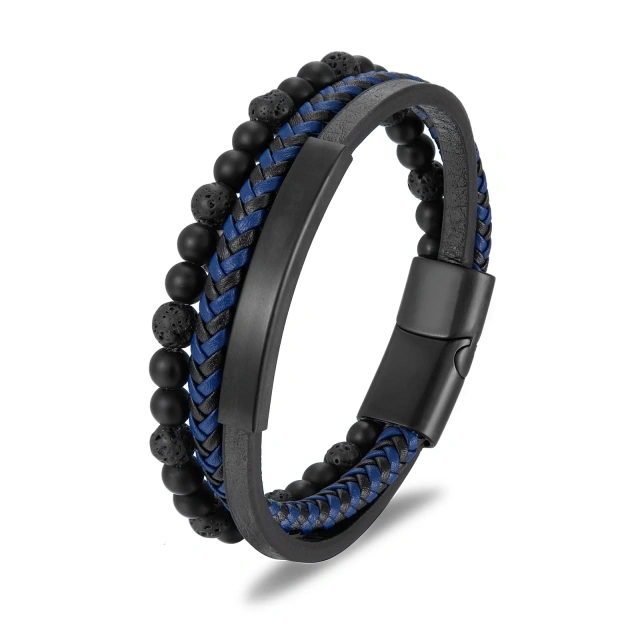 OEM Mens Leather Bracelet Magnet Bead Braided Bracelets Fashion Jewelry Bracelets and Bangles