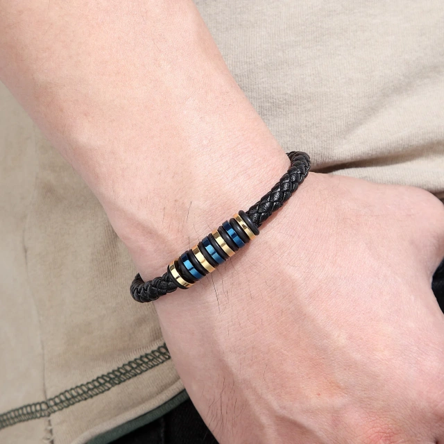 Wholesale Luxury Fashion Jewelry 18K Gold Plated Stainless Steel Bracelet Leather Woven Bracelets Men