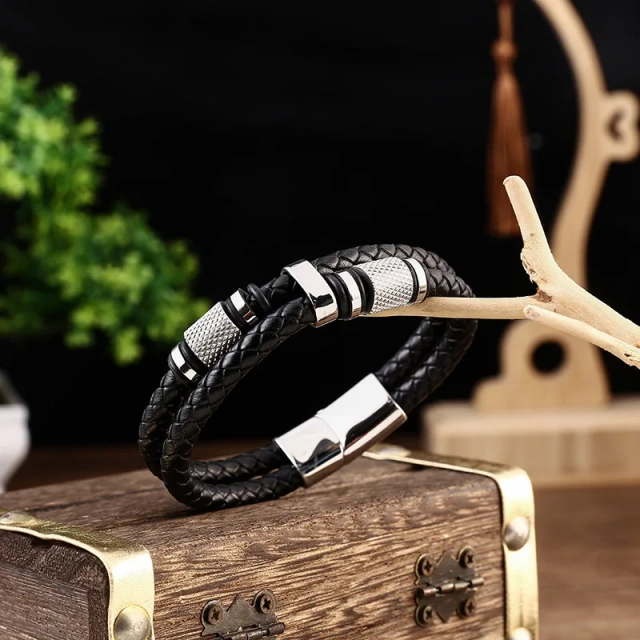 New Jewelry Products Support Lettering Handmade Retro Woven Leather Bracelet Couples Pair Punk Stainless Steel Bracelet
