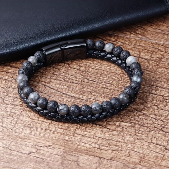 Luxury Men New Product for Stainless Steel Braided Leather Bracelets Men Personalized logo Leather Bracelet