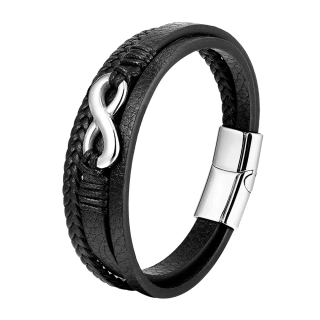 Factory Sell Braided Bracelet Leather Braided Multi-layer for Men Personalized Leather Bracelet Stainless Steel