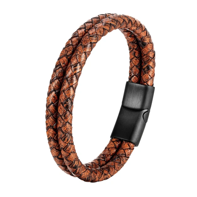 Personalized Leather Bracelet Black Magnet Bracelet Brown Bracelets Braided Bangles Men
