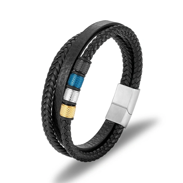 Men's Stainless Steel Leather Rope Bracelet Factory Wholesale Cross-Border Hot-Selling Simple Bracelet Fashion String Bracelets