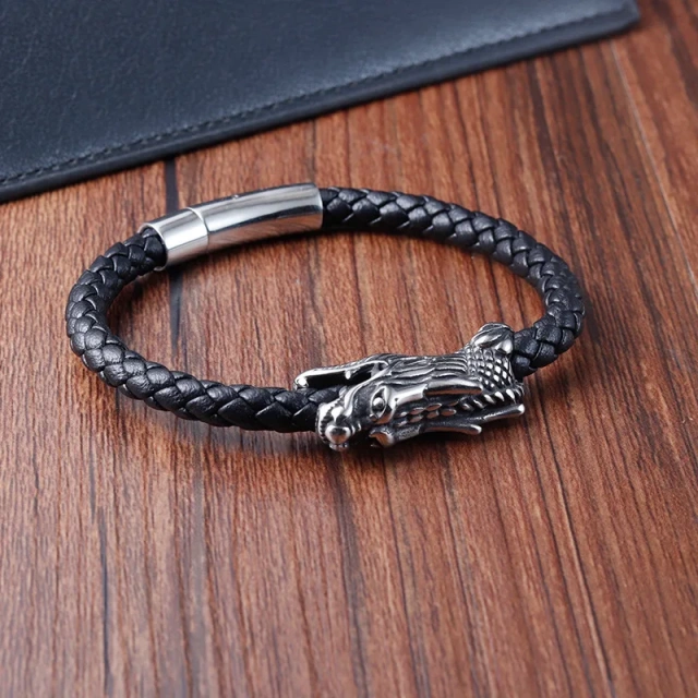 Wholesale Price Leather Bracelet Factory Cheap Mens Leather Bracelets Stainless Steel Chain Bracelet