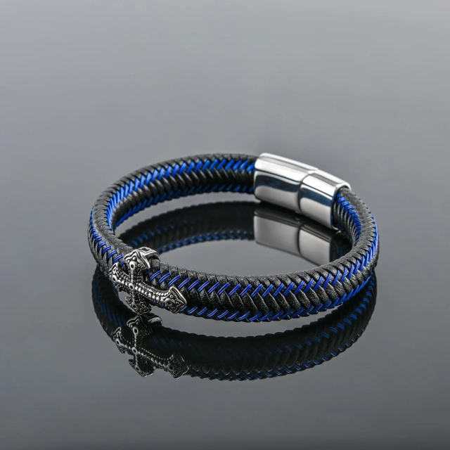 Fashion Jewelry Leather Bracelet Black Brown 316l Stainless Steel Clasp Men Bracelet for Men