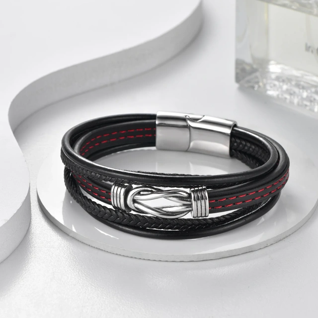 Best Selling Retro Trendy Men's Leather Bracelet with Stainless Steel Magnetic Buckle Personalized Men Fashion Jewelry