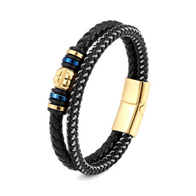 Factory Direct Sales Fashion Jewelry Custom Men Bracelet Black Stainless Steel Bracelet for Men Leather Bracelet
