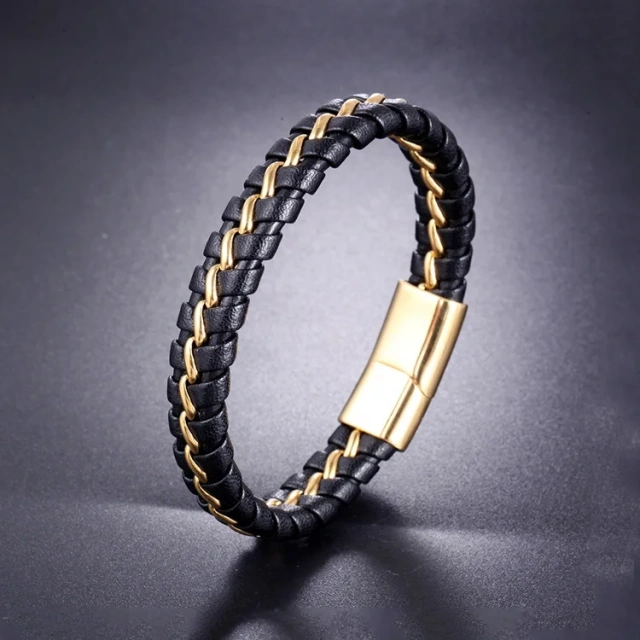 Men's Jewelry Leather and Stainless Steel Braided Bracelet