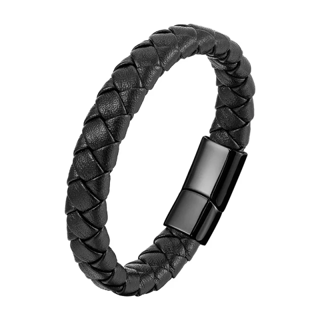 High Selling Simple Braided Bracelet Men's Cowhide Leather Bracelet Stainless Steel Leather Rope Leather Bracelet Men