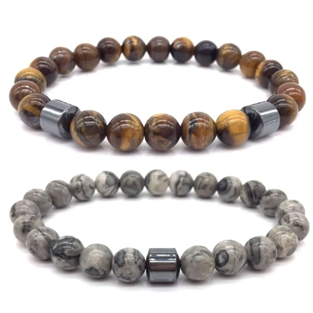 Men's and Women's Natural Stone Bead Bracelet Black Eye Tiger Eye Single Circle Hand String Fashion Bangles