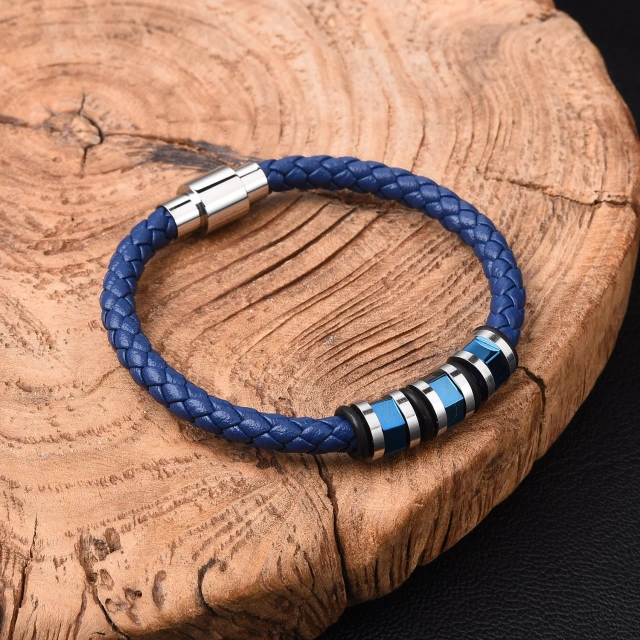 Luxury Fashion Jewelry Stainless Steel Bracelet for Men Women Can Be Carved logo Black Blue Gold Leather Bracelet Braided