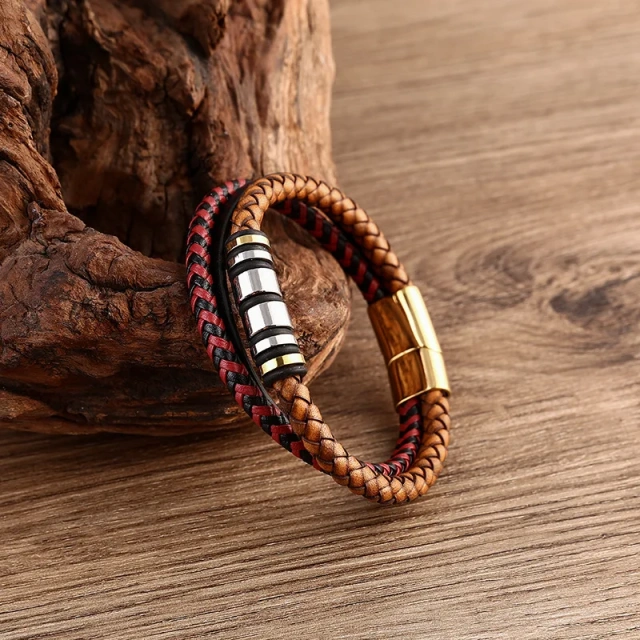 Hot-Selling Men's Leather Bracelet Rope Hand-Woven Leather with Trendy Butterfly Engraving Men Jewelry