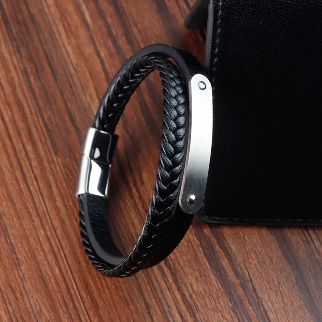 Stock Mens Leather Bracelet With Magnetic Clasp Multi-layer Braided Leather Mens Bracelet for Men