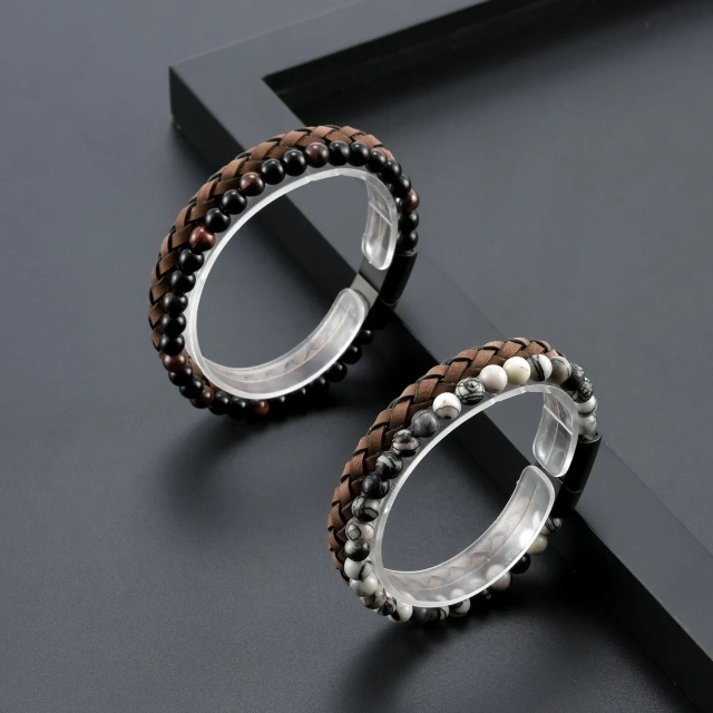 Double Layers Braided Leather Wrap Bracelets Lava Tiger Eye Natural Stone Beaded Bracelet Magnetic Clasp Leather Bracelet for Me