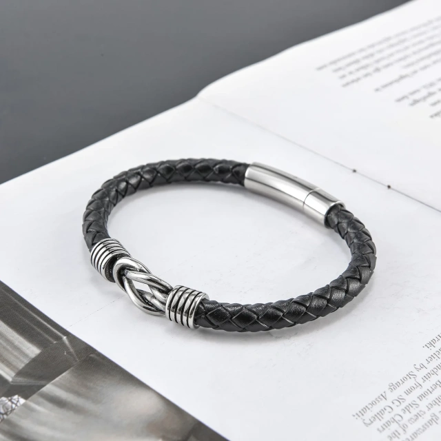Factory Bulk Twine Leather Bracelet Magnetic Stainless Leather Bracelet for Men