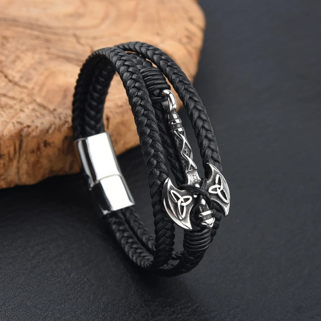 Factory Direct Sales Men Fashion Jewelry Black Stainless Steel Bracelet for Men Leather Bracelet Braided Hand Rope