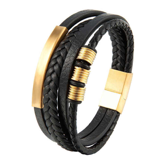 Wholesale Hiphop Silver Black Gold Leather Bracelet Man Bracelet Boy Bracelets