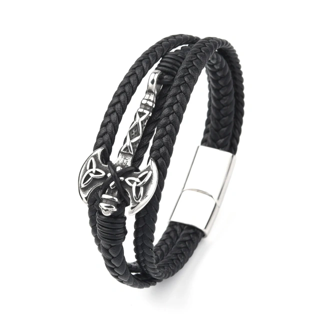 Factory Direct Sales Men Fashion Jewelry Black Stainless Steel Bracelet for Men Leather Bracelet Braided Hand Rope