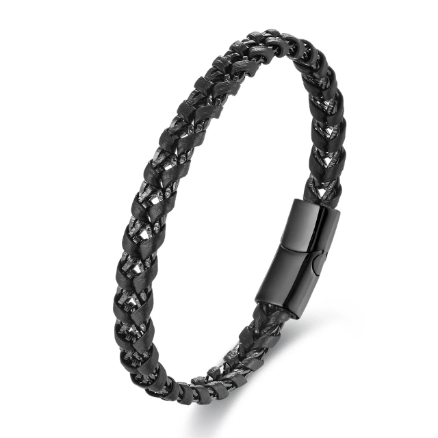 Multi-layer Genuine Leather Bracelet Wristband Blended With 316l Stainless Steel Chain & Magnetic Clasp | Durable Men's Bracelet
