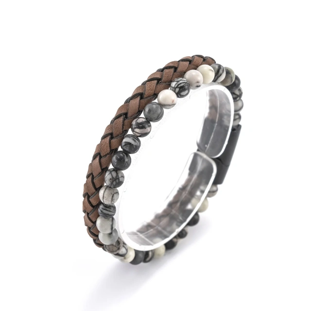 Double Layers Braided Leather Wrap Bracelets Lava Tiger Eye Natural Stone Beaded Bracelet Magnetic Clasp Leather Bracelet for Me