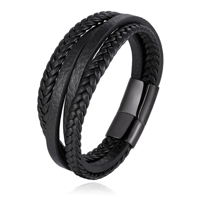 In Stock Bulk Order Sale Leather Jewelry Stainless Steel Bracelet Men