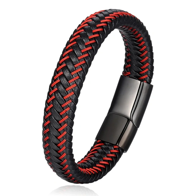 Stock Mens Leather Bracelet With Magnetic Clasp Multi-layer Braided Leather Mens Bracelet for Men