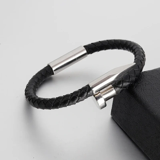 Luxury Braided Real Leather Men Bracelet Stainless Steel Magnetic Clasp Leather Braided Chain Bracelet for Men