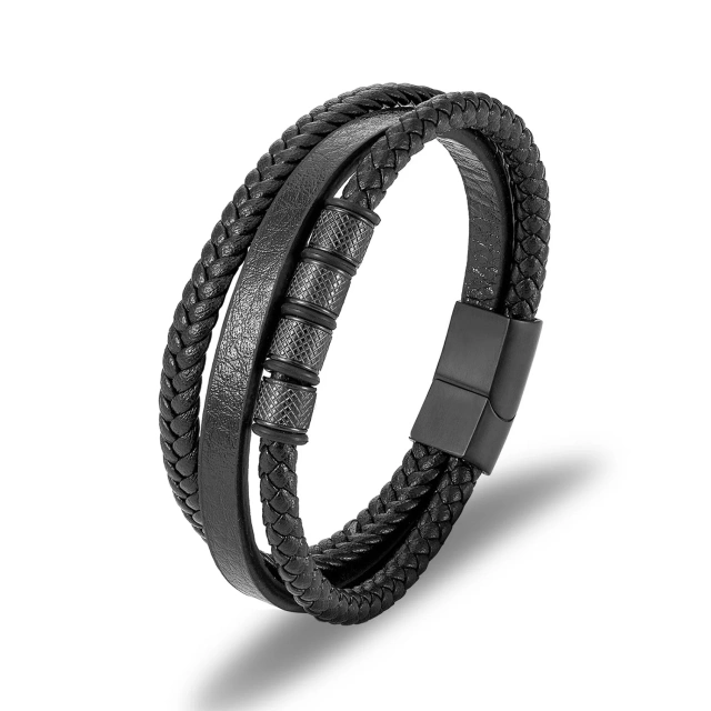 Men's Stainless Steel Leather Rope Bracelet Factory Wholesale Cross-Border Hot-Selling Simple Bracelet Fashion String Bracelets