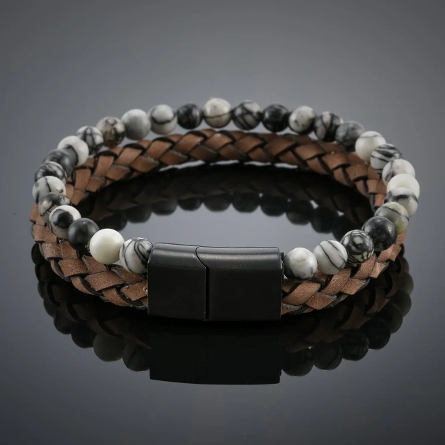 Double Layers Braided Leather Wrap Bracelets Lava Tiger Eye Natural Stone Beaded Bracelet Magnetic Clasp Leather Bracelet for Me