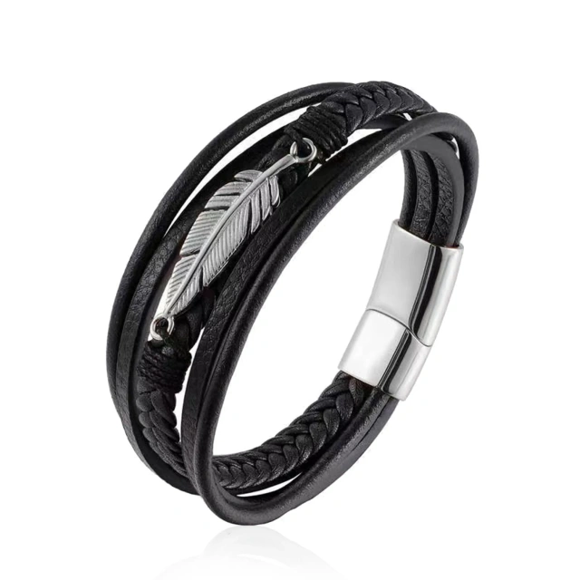 Genie Leather Men Bracelet Stainless Steel 2023 Twisted Stainless Steel Men Bracelet