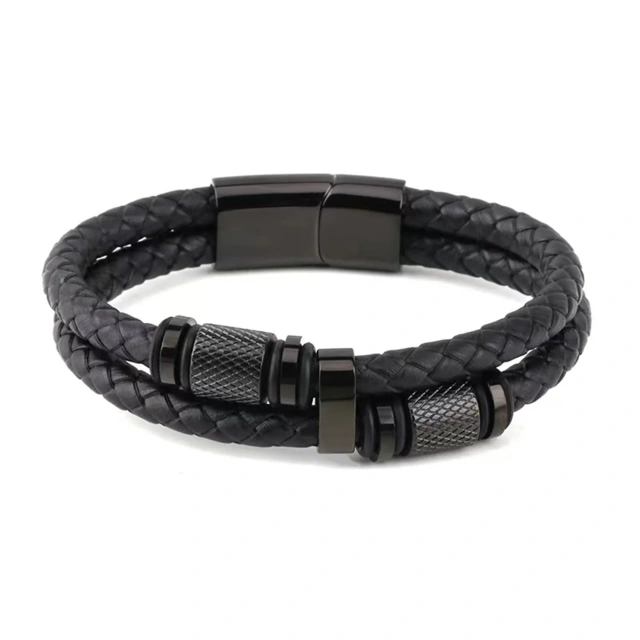 New Jewelry Products Support Lettering Handmade Retro Woven Leather Bracelet Couples Pair Punk Stainless Steel Bracelet