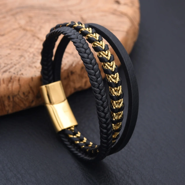 Silver Black Gold Bracelet Stainless Steel Custom Jewelry for Women Mens Bracelet Leather Bracelet Mens Accessories
