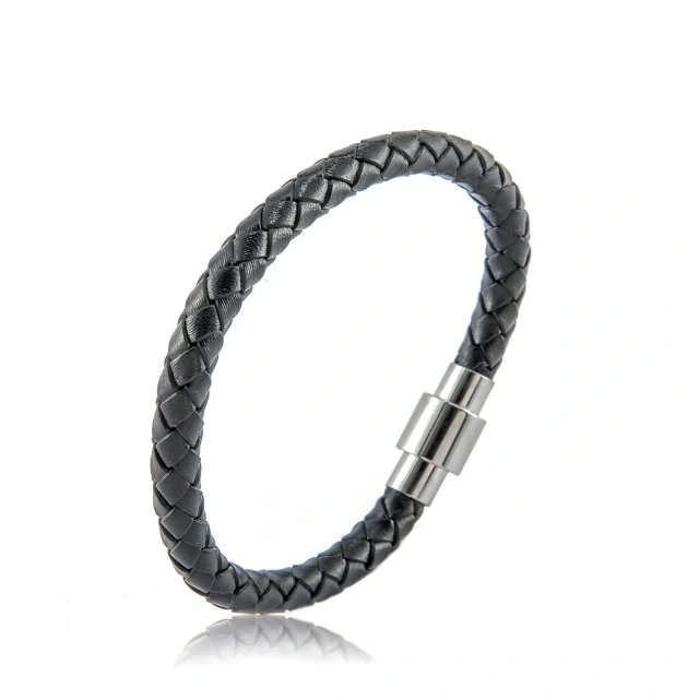 China Wholesale Men Bracelets Metal Luxury Brand Man Steel Leather Bracelet