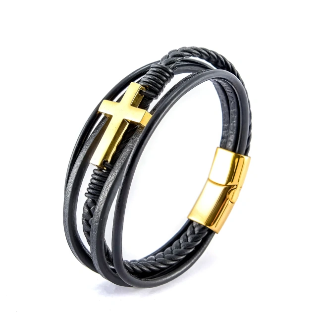 Ouyuan Wholesale Men Magnetic Bracelets Steel Silver Black Gold Plated Bracelet Braid Rope Bracelet