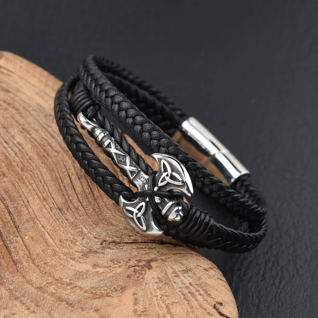 Factory Direct Sales Men Fashion Jewelry Black Stainless Steel Bracelet for Men Leather Bracelet Braided Hand Rope